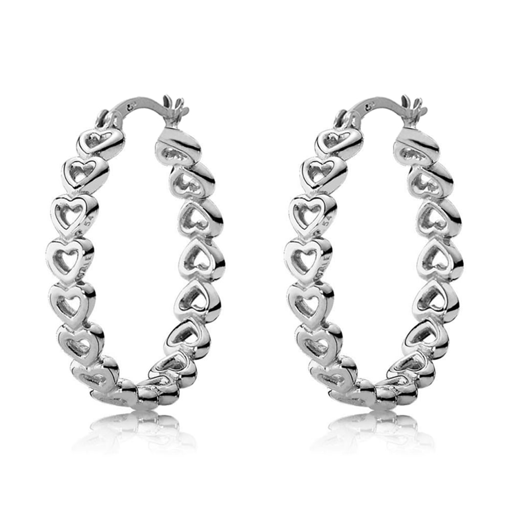 LeCalla 925 Sterling Silver Love Heart Infinity Linked Click Top Hoop Earrings Jewelry for Women and Teen 26MM