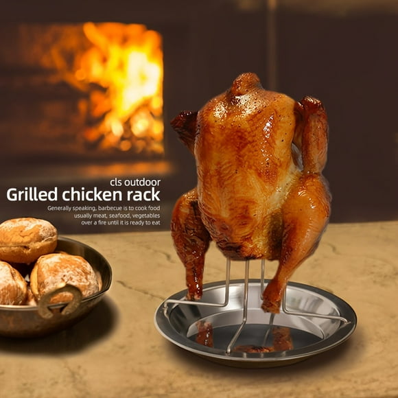 MesaSe Grille à Poulet Rôtie 1 Pce - Grille de Barbecue en Acier Inoxydable Épaissi Argenté Antiadhésive - pour Cuisine et Camping en Plein Air - Convient pour Dinde et Poulet - Cadeau Parfait