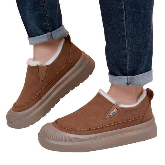 Low Top Snow Boots for Men Slip on Furry Lined Winter House Shoes Non-Slip Outdoor Athletic Ankle Booties