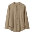 thumbnail image 5 of Mifsaly Men's Linen Shirts Mandarin Collar Long Sleeve Chinese Frog Button Tops Lightweight Casual Spring Fall Vacation Clothes Khaki,XXL, 5 of 9