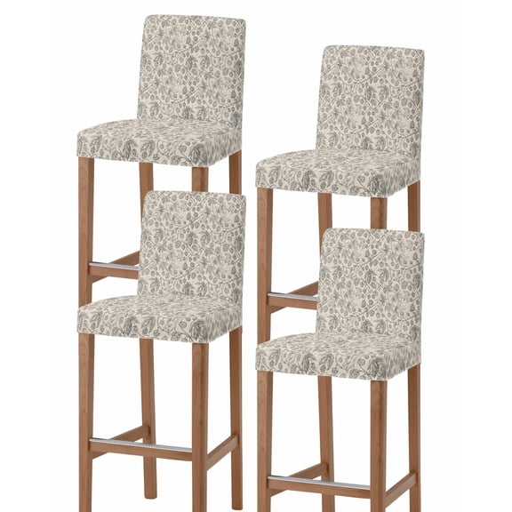 Vintage Flowers Bar Stool Covers Set of 4, Branch Plants Beige Botanical Rustic Stretch Washable Bar Chair Covers with Backs, Removable Pub Counter Height Chair Cover for Kitchen Dining Room Cafe