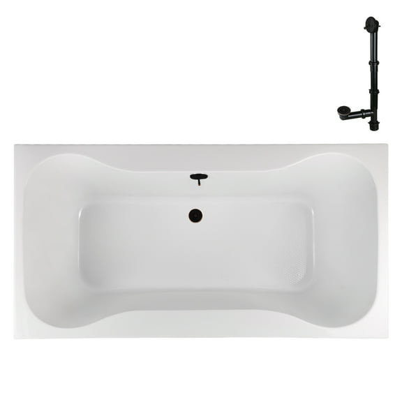 Streamline N-4460-766-ORB 60 in. x 32 in. Acrylic Soaking Drop-In Bathtub in Glossy White, With External Drain in Matte Oil Rubbed Bronze