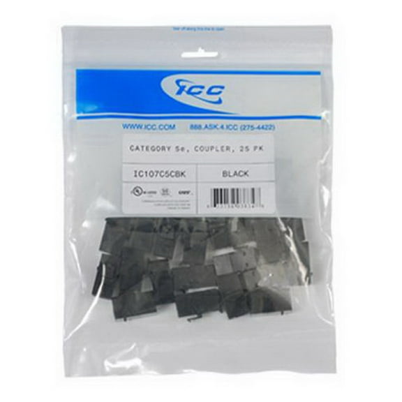 ICC Module-Coupler- Cat 5e 25 pk- Black - 25 Pack - 1 x RJ-45 Network Female  (IC107C5CBK)