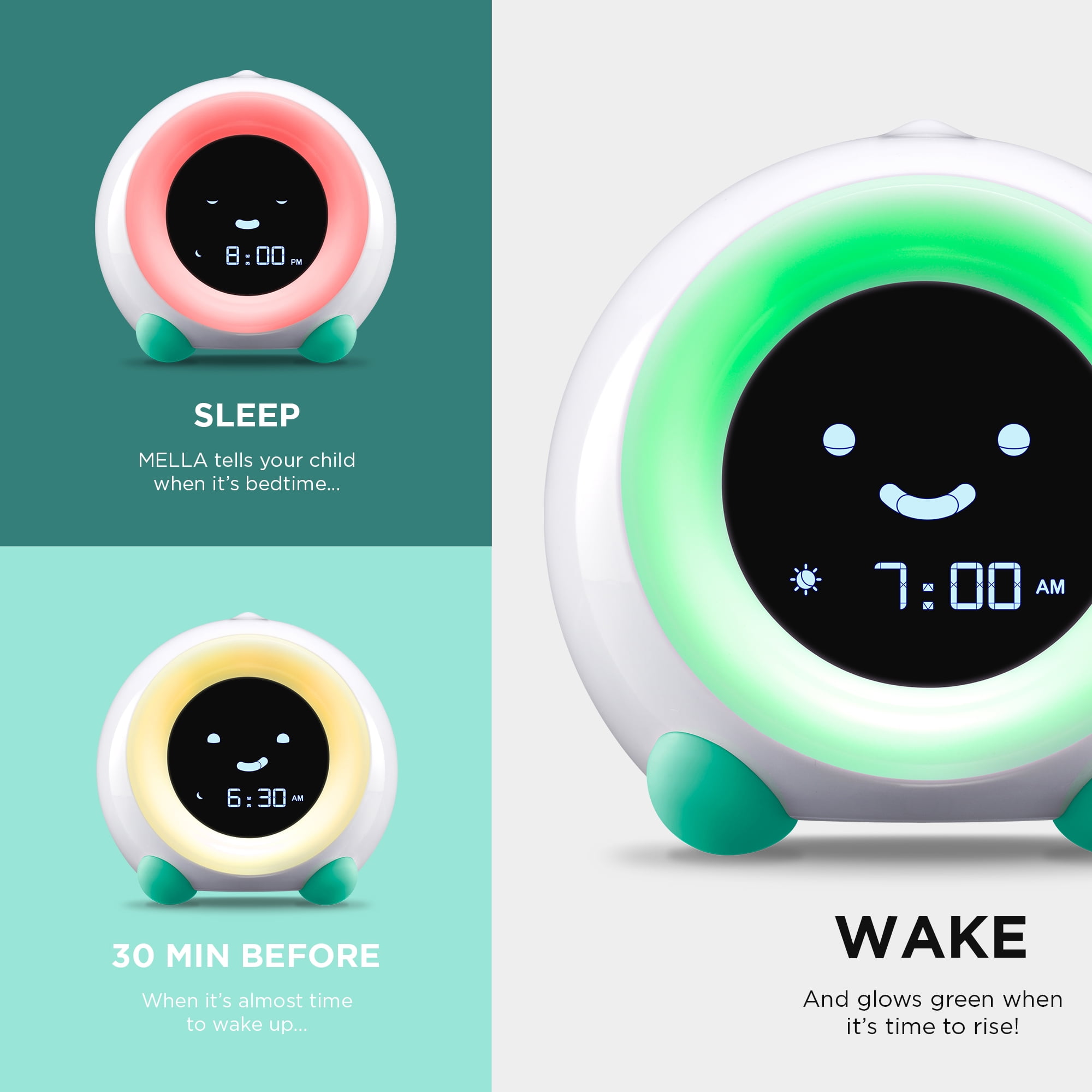 LittleHippo MELLA Ready To Rise Children's Sleep Trainer Night Light and Sleep Sounds Machine Alarm Clock