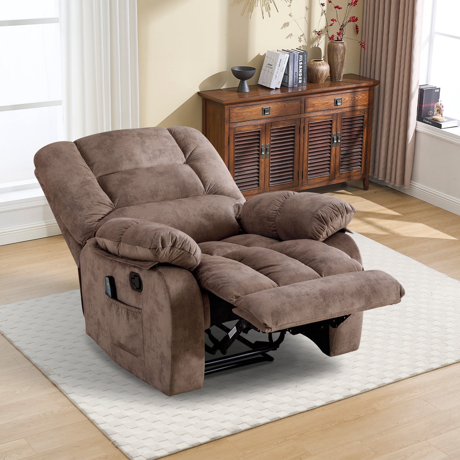 Bonzy Home Recliner Chairs with Massage and Heat Overstuffed Fabric Metal Frame Manual Reclining Chair