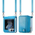 thumbnail image 6 of Nalacover for Samsung Galaxy Z Flip5 Crossbody Wallet Case with Detachable Card Slots Shoulder Strap, Premium PU Leather Zipper Pocket Shockproof Flip Cover with Kickstand Lanyard Case, Blue, 6 of 11