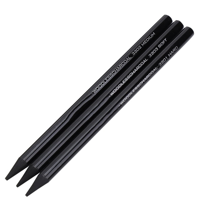 Dibujo 3 Uds Lápiz De Dibujo De Carbón Puro Profesional Duro/medio/suave Juego De Dibujo De Pluma De Carbón Sin Madera