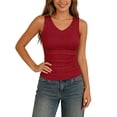 thumbnail image 2 of YMNXA Women's Tank Top Sleeveless V Neck Ribbed Crop Solid Color High Stretch Slim Fit Vest For Club Streetwear,Red,M, 2 of 5