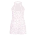 thumbnail image 2 of YONGHS Kids Girls Sequins Dance Leotard Halter Neck Pageant Romper Ballroom Dancewear Costume Pink 10, 2 of 5