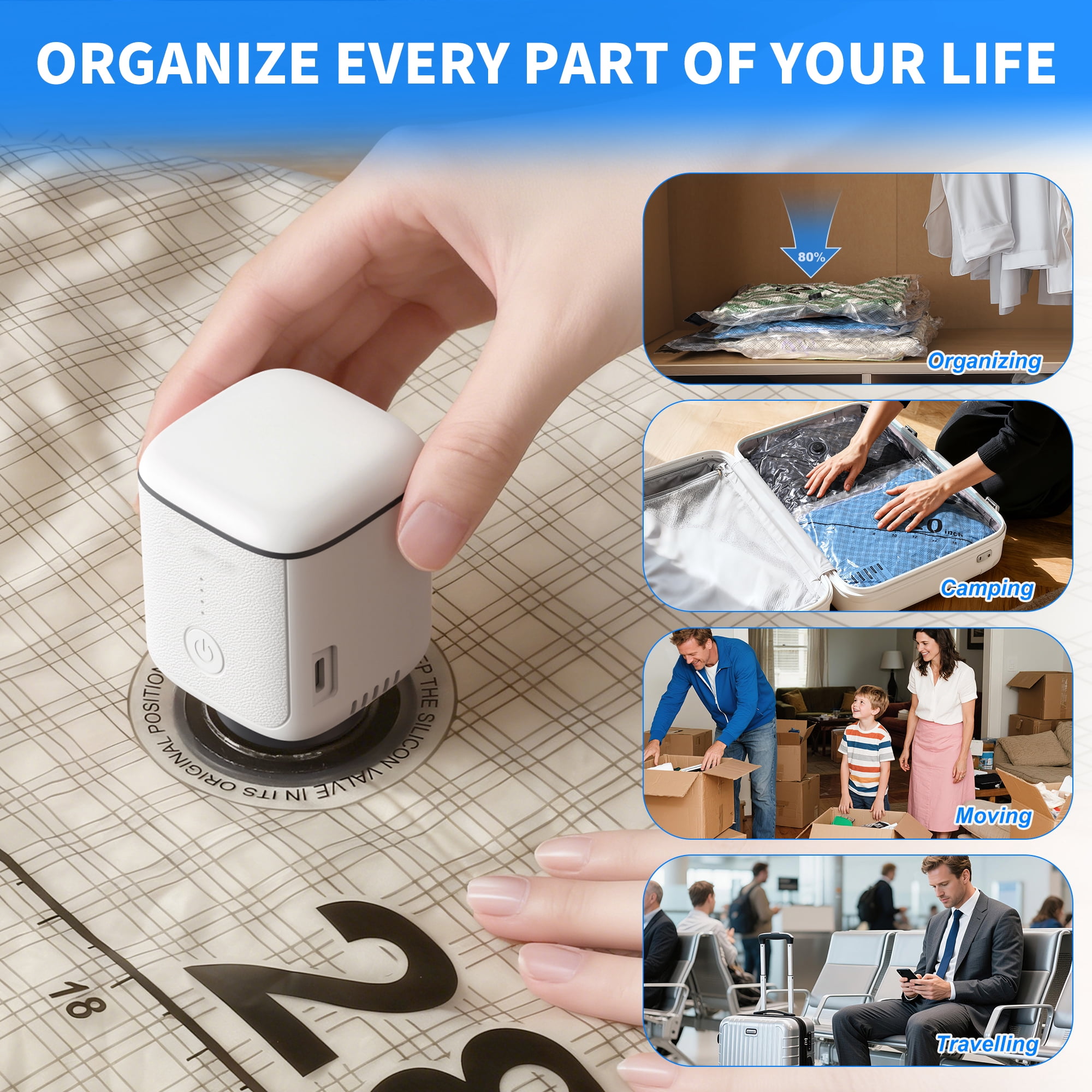 Skyhill Vacuum Storage Bags with Wireless Rechargeable air Pump, 3 Sizes Space Saver Bags for Clothes Comforters(18pcs)