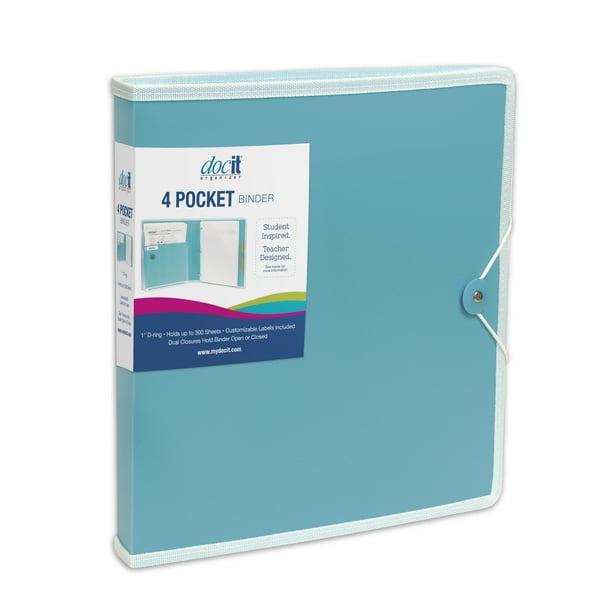 DocIt 4 Pocket Binder, Blue Multi Pocket Folder and 1inch 3 Ring