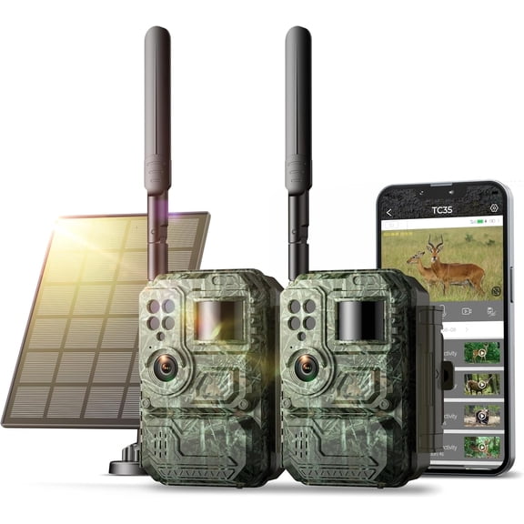 CAMPARK Cellular Trail Camera Solar Powered 4G LTE Live Feed Game Camera Night Vision PIR Detection for Wildlife Monitoring (2 pack)
