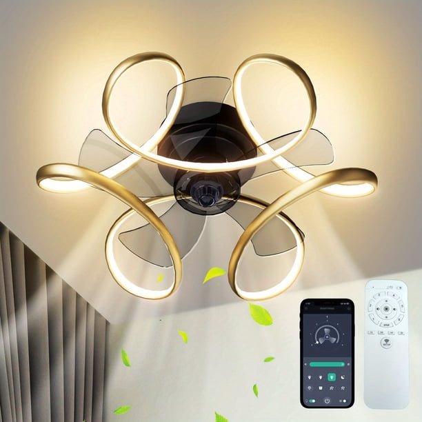 1pc Ceiling Fan With Light Remote Low Profile Ceiling Fan 6 Speeds 3 Colors Modern Small Flush Mount Ceiling Fans Reversible Dimmable Geometric For Living Room Bedroom Kitchen, Black, White
