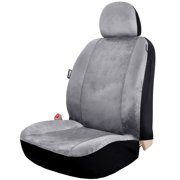 Leader Accessories Velour Super Soft Grey Car Front Seat Cover with Headrest Cover Airbag Compatible 1Piece