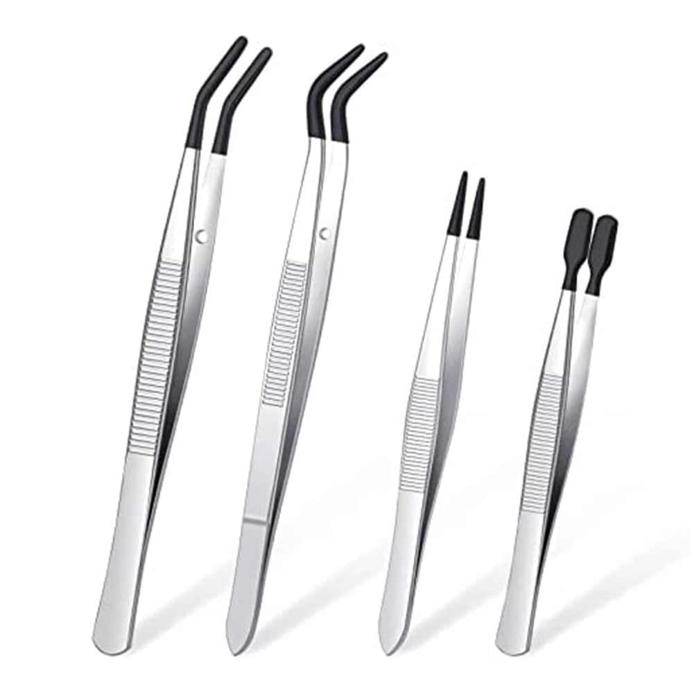 4 Pieces Tweezers Set with Rubber Tips Tweezers PVC Coated Tweezers