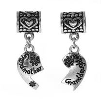 Sexy Sparkles Grandmother Granddaughter Heart Dangle Charms Bead for Snake Chain Charm Bracelet - Zinc Based Alloy, Set of 2 Pcs