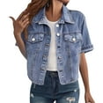 thumbnail image 2 of Pyhlmscde Women's Casual Outerwear Short Sleeved Denim Jacket, Fall Clothes, Womens Tops, Denim Jacket for Women, 2 of 5