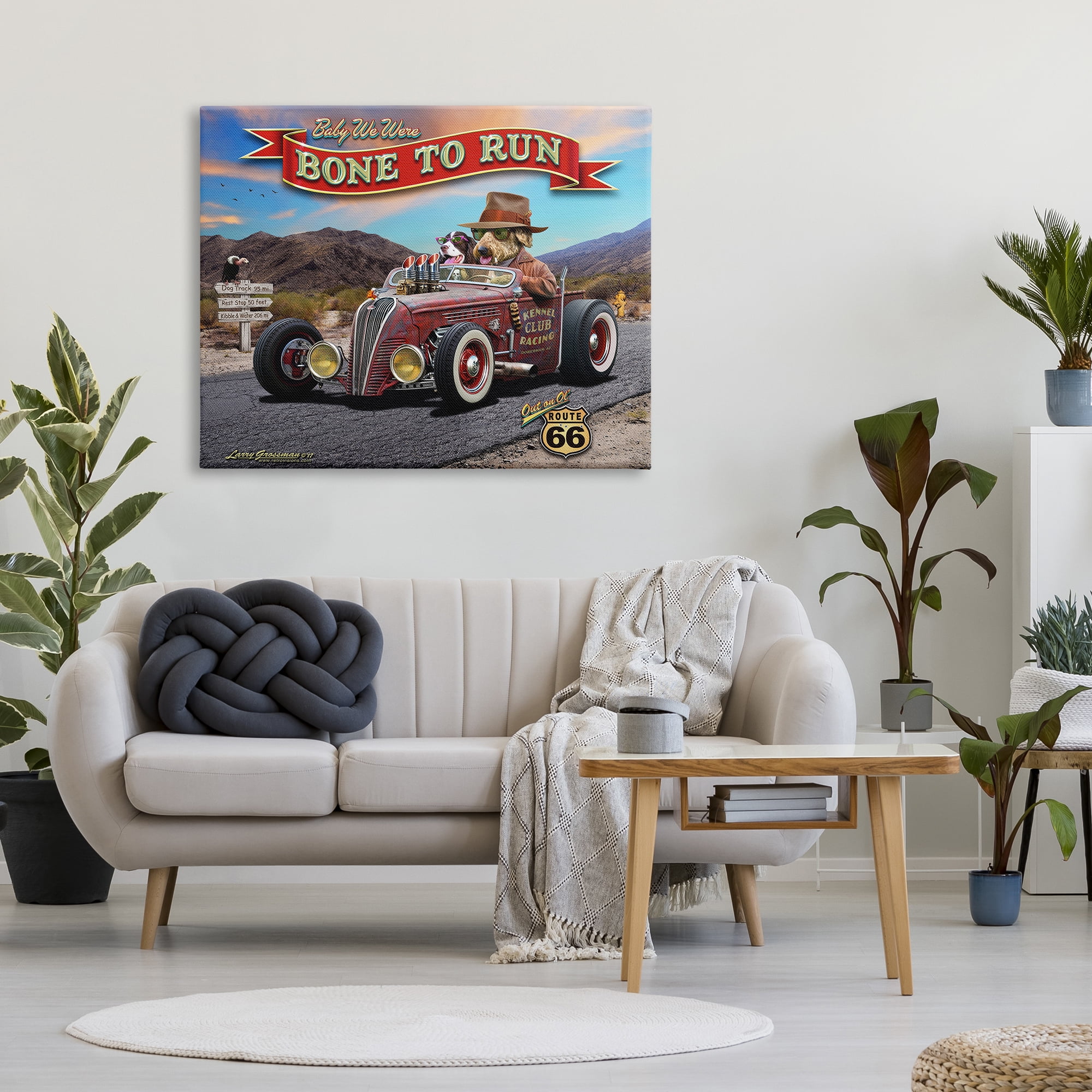 Stupell Industries Bone to Run Dogs Transportation Painting Gallery Wrapped Canvas Art Print Wall Art, 48 x 36