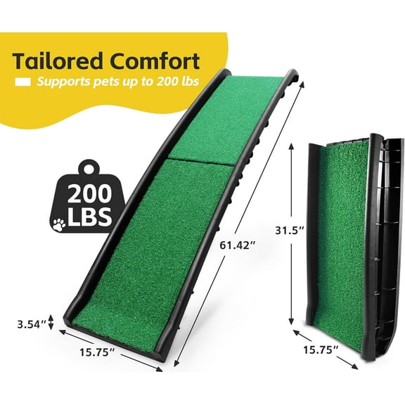 50894 Pet Ramp with Poly Grass - Folding, Portable Dog Ramp for Cars, SUV & Trucks - Non-Slip Surface - Lightweight &  - Supports Large Dogs up to 200 lbs