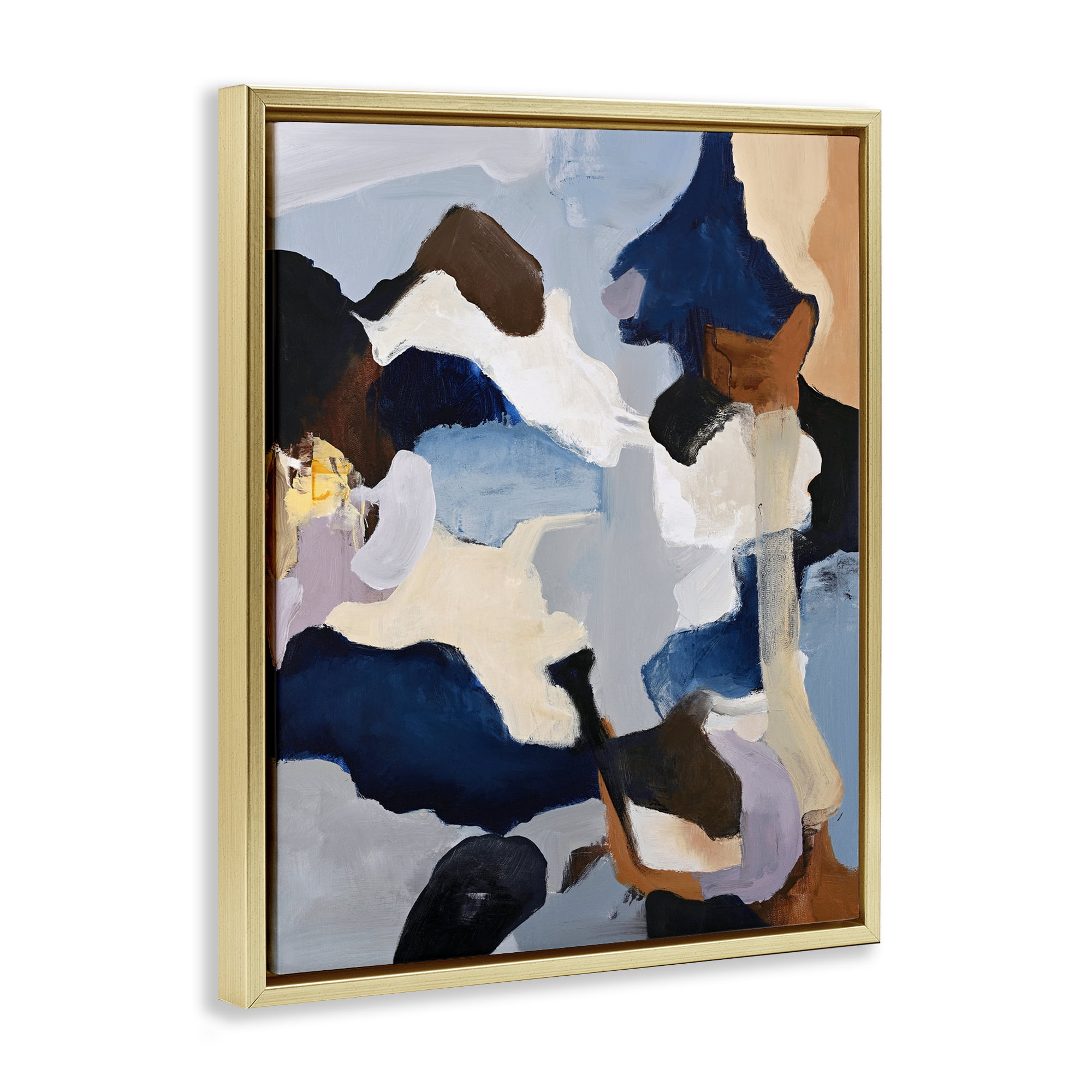 Cool Tones Composition Gold Framed Floater Canvas Wall Art, design by Design Fabrikken