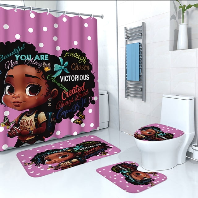Cortina de ducha impermeable para el día de San Valentín, juego de cuatro piezas para baño, separación de humedad y secado rápido, cortina de ducha, alfombrillas para el suelo