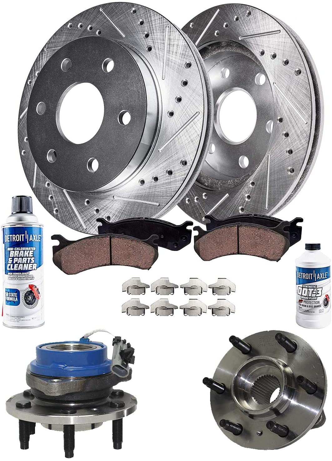 2006-2008 Chevy Uplander Detroit Axle Front and Rear Disc Brake Kit Rotors w/Ceramic Pads w/Hardware & Brake Kit Cleaner & Fluid for 2006 2007 Buick Terraza/Saturn Relay 