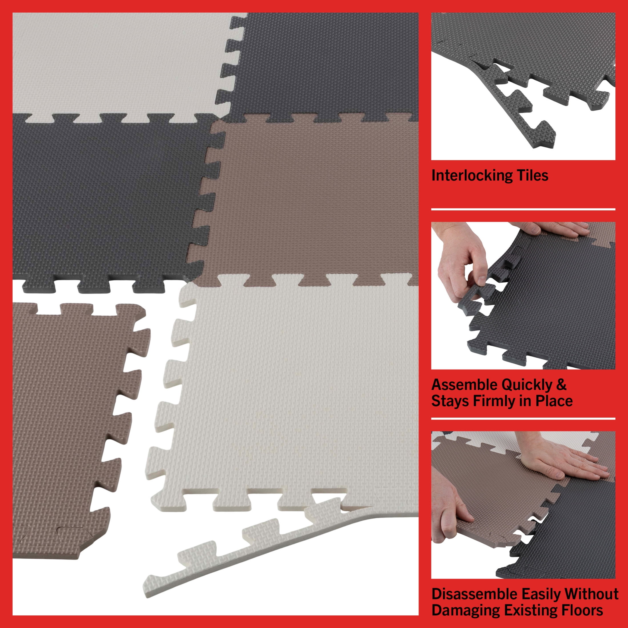Stalwart Neutral White Brown Foam Interlocking Floor Mats 20 Sq Coverage Area Interlocking 20 Pack