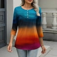 thumbnail image 5 of Taqqpue Women Long Sleeve Shirts Casual Gradient Color Crewneck Button Pullover Tops Fall Winter Loose Fit Plus Size Cotton 3/4 Sleeve T Shirts for Women, 5 of 7