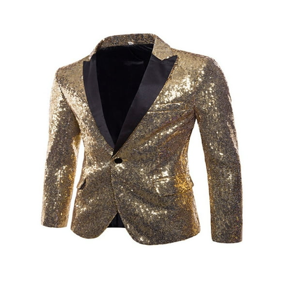 Men Sequin Long Sleeve Blazer Suit Jacket Coat Top Outwear