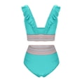 thumbnail image 5 of Women High Waisted Bikini Sets Ruffle V-Neck Swimsuits Color Block Two Piece Drawstring Bathing Suit, 5 of 7