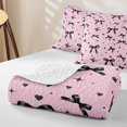 thumbnail image 4 of Erosebridal Pink Black Ribbon Bow Bed Spread Queen for Girls Women, Love Heart Stars Print Queen Coverlet Set, 3 Pieces, 4 of 7