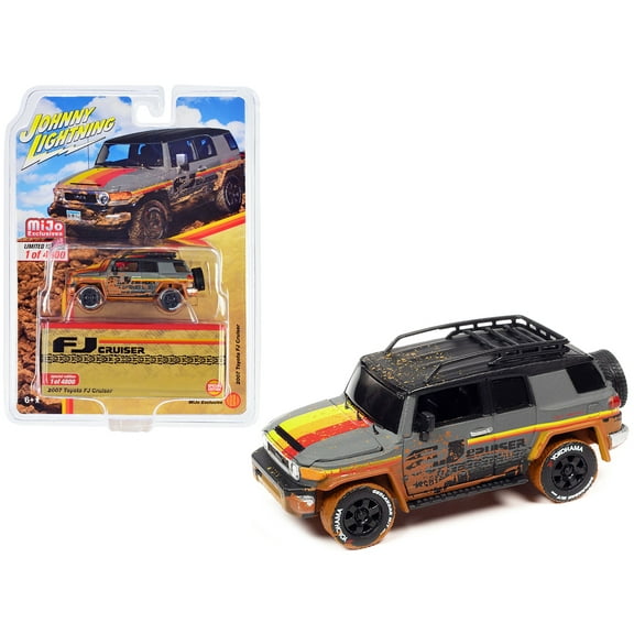 2007 Toyota FJ Cruiser Gray w/Stripes (Muddy Version) w/Roofrack Ltd Ed to 4800 pcs 1/64 Diecast Model Car by Johnny Lightning
