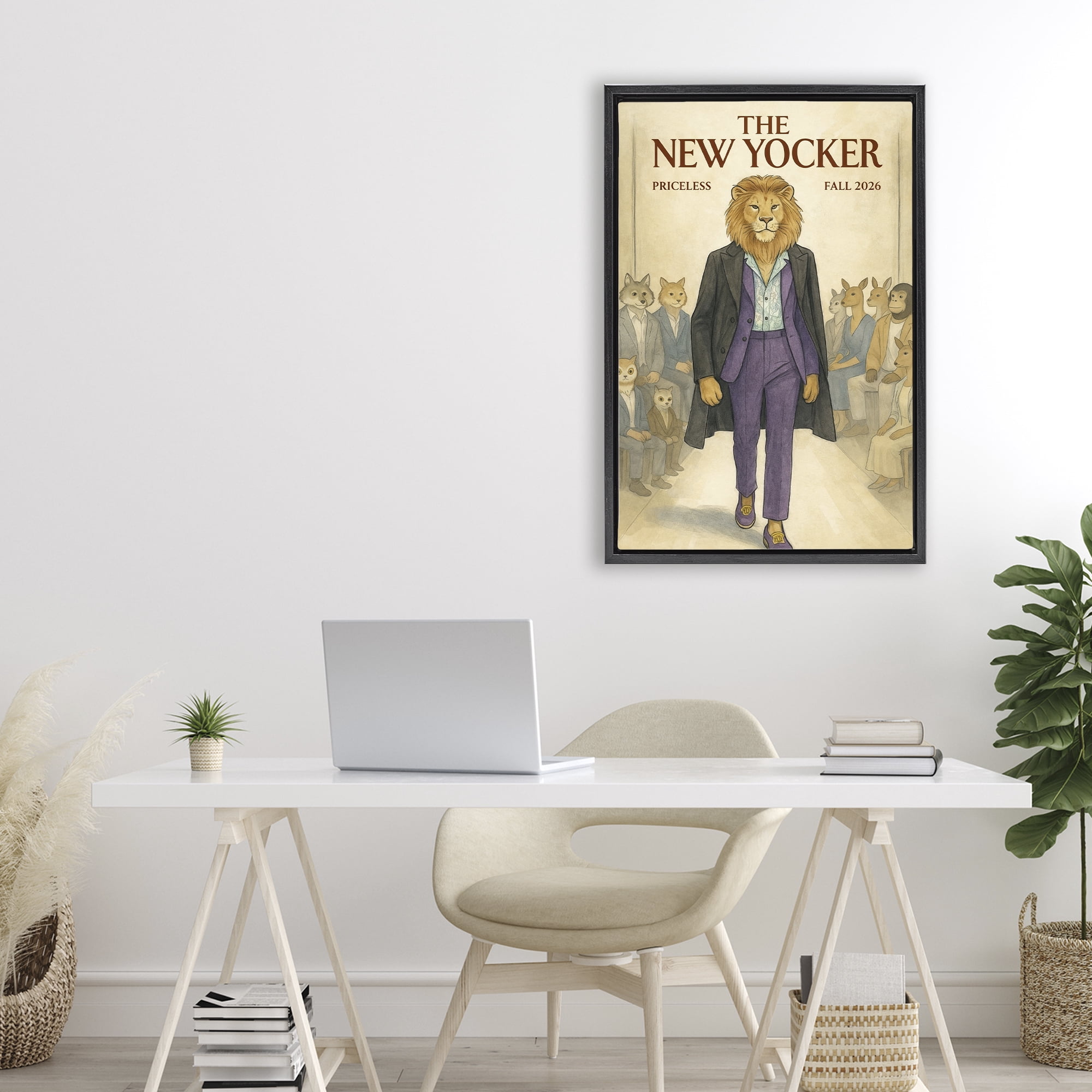 Stupell Industries New Yocker Lion Model Black Framed Floater Canvas Wall Art, design by Grotto Studios