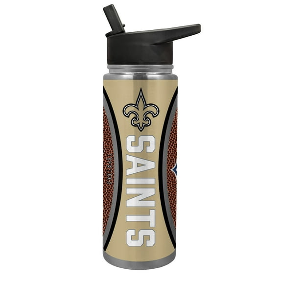 New Orleans Saints 24 ounce vacuum insulated stainless steel waterbottle with Gameball graphic
