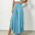 thumbnail image 5 of Tqcoqu Women's Solid High Waist Flowy Wide Leg Pants,Layered Split Hem Pants with Side Pockets,Loose Casual Palazzo Trousers for Summer,Light Blue Women's S-XXXL, 5 of 7