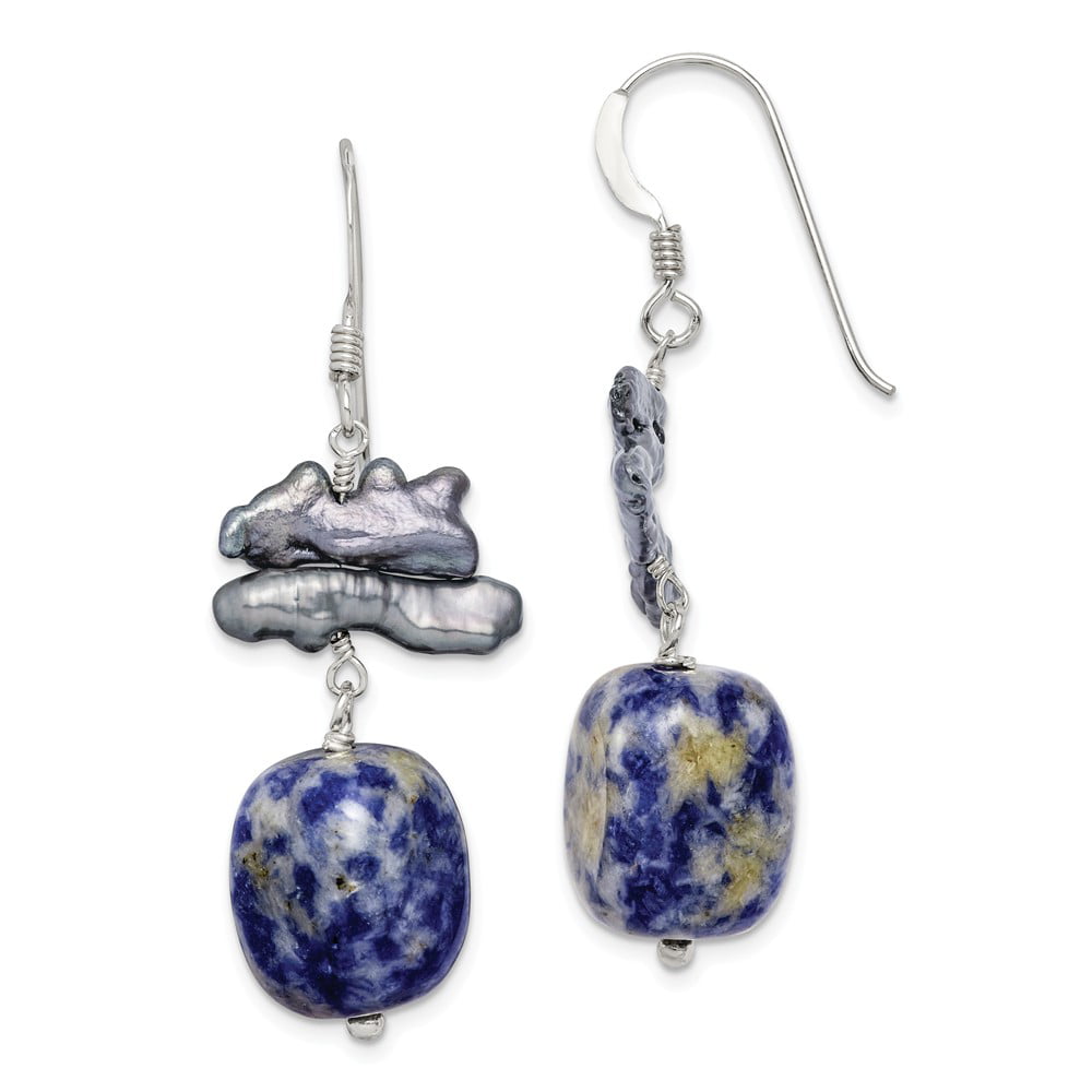 Details about   Sterling Silver Sodalite and Grey Freshwater Cultured Pearl Earrings MSRP $106 