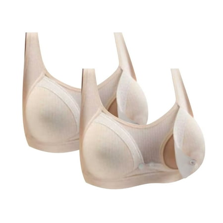 Ahuyic 2pack Nursing Bras for Breastfeeding Women Maternity Bra Front Buckle Breastfeeding Bralette 2 Beige XL