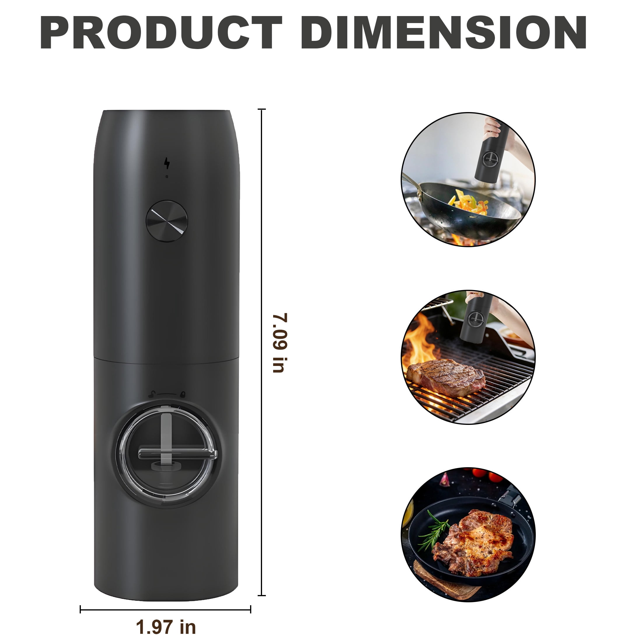 ACDANC 2Pcs Electric Salt and Pepper Grinder Set,Abs 2.37 oz Salt Grinder,Adjustable Coarse & Fine Grind,Portable Electric Salt Grinder for Kitchen Cooking,RV,Camping,BBQ