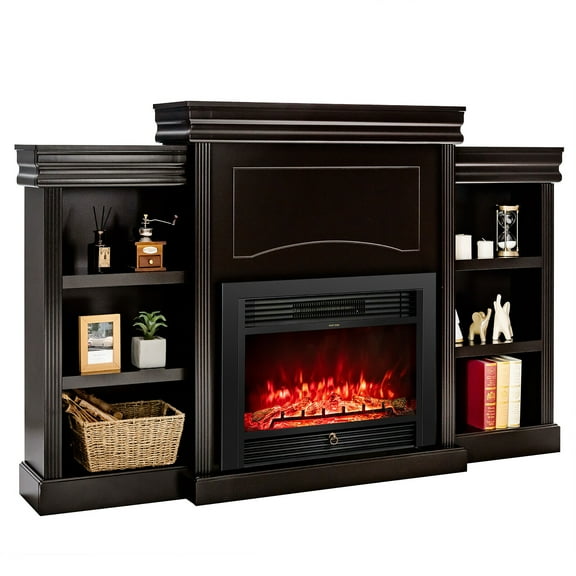 Gymax 70'' Fireplace TV Stand Media W/ 28.5'' 750W/1500W Electric Fireplace Brown