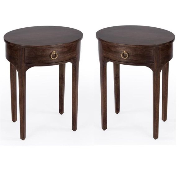 Home Square Transitional Mango Wood End Table in Dark Brown - Set of 2
