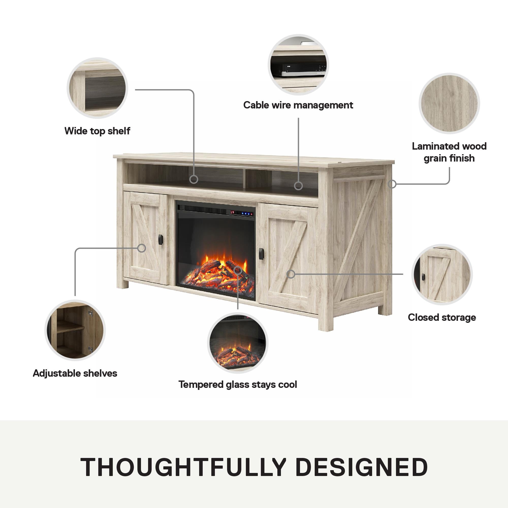 Woven Paths Scandi Farmhouse Electric Fireplace TV Console for TVs up to 60", Light Walnut