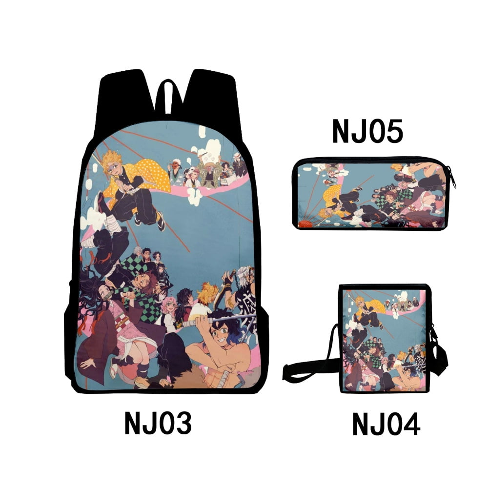 3Pcs/Set Anime Laptop Schoolbag Slant Demon Slayer Backpack Creative Super  Anime 3D Printed+Shoulder Bags with Pencil Case Back to School Gifts 