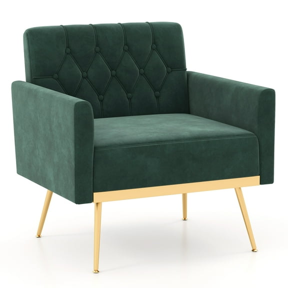 Giantex Mid-century Upholstered Accent Chair, Modern Leisure Velvet Sofa w/Adjustable Foot Pads (1, Dark Green)