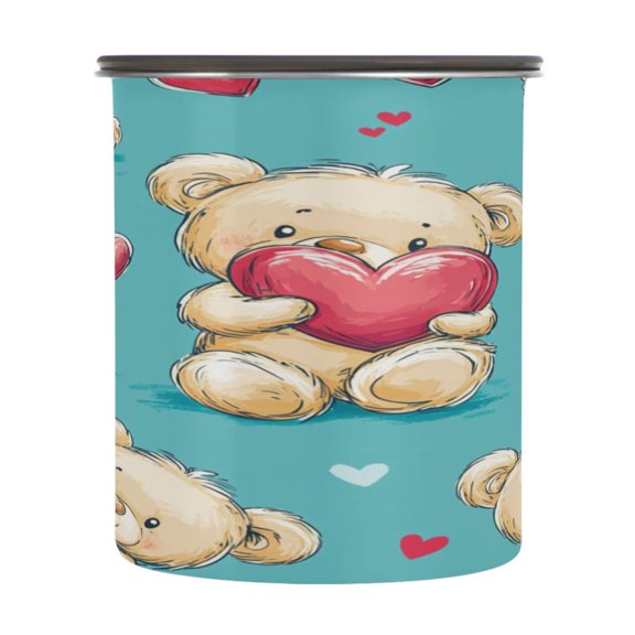 Wobogo Adorable Teddy Bears Heart Pattern Food Storage Jars 304 Food Grade Stainless Steel Canisters With Vacuum Airtight Lids for Coffee Snacks Nuts Cereal 900ML