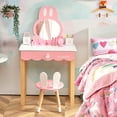 thumbnail image 3 of Costway Kids Vanity Set Rabbit Makeup Dressing Table Chair Set W/ Mirror Drawer White, 3 of 11