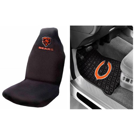 NFL Chicago Bears 2 pc Front Floor Mats and Chicago Bears Car Seat Cover Value Bundle