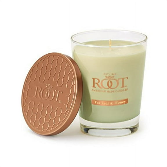 Root Candles Scented All Natural Beeswax Blend 10.5 oz Lg. Veriglass Filled Container, Tea Leaf & Honey, 1 ea.