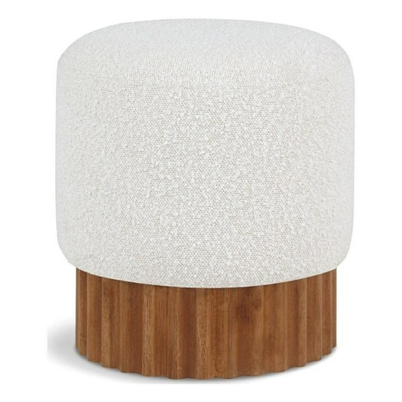 Pemberly Row Contemporary Boucle Fabric Ottoman/Stool in Cream/Brown