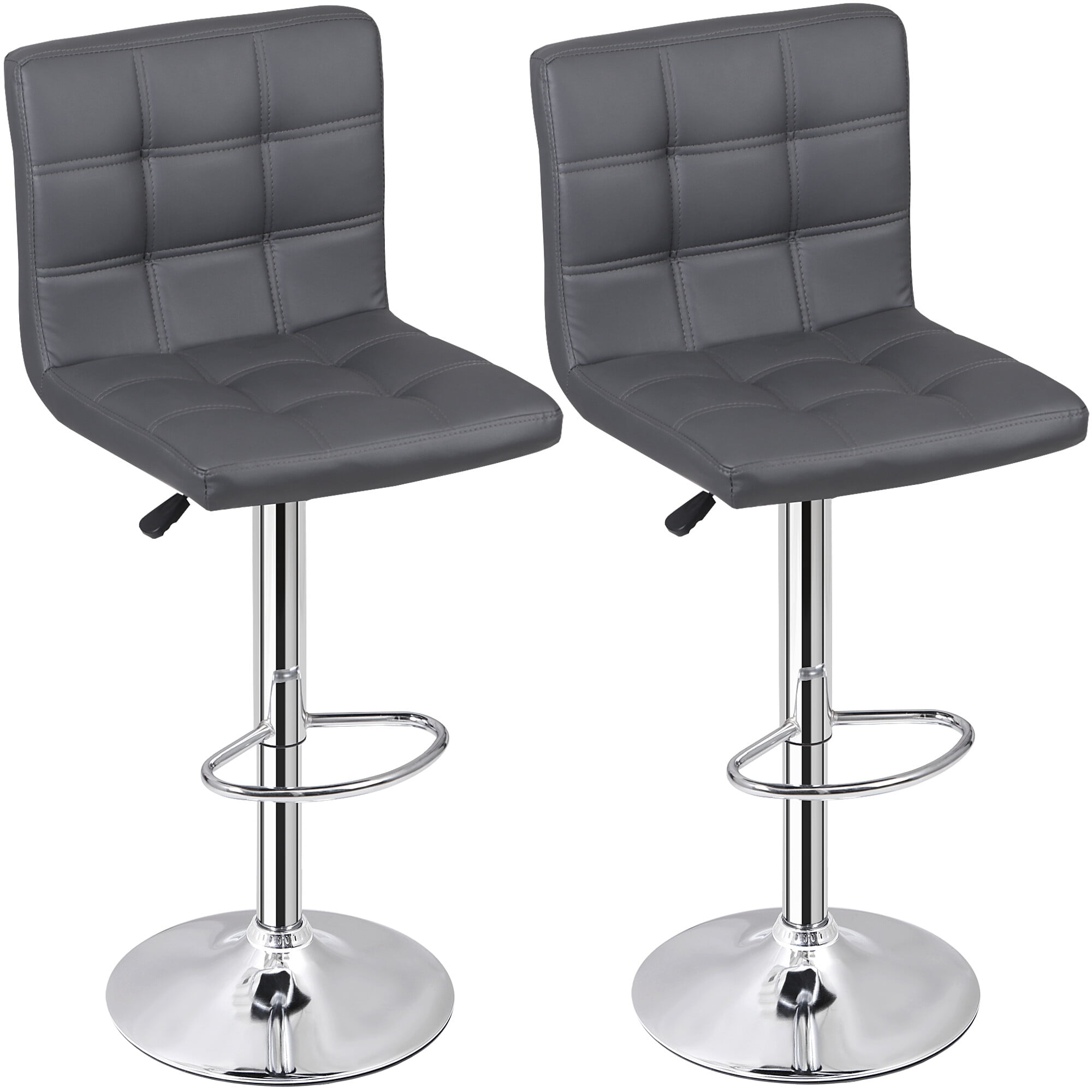 ZenSports Set of 4 Adjustable Stool W/Back - PU Leather Swivel Barstools Bar Indoor Kitchen Counter Stool Gray