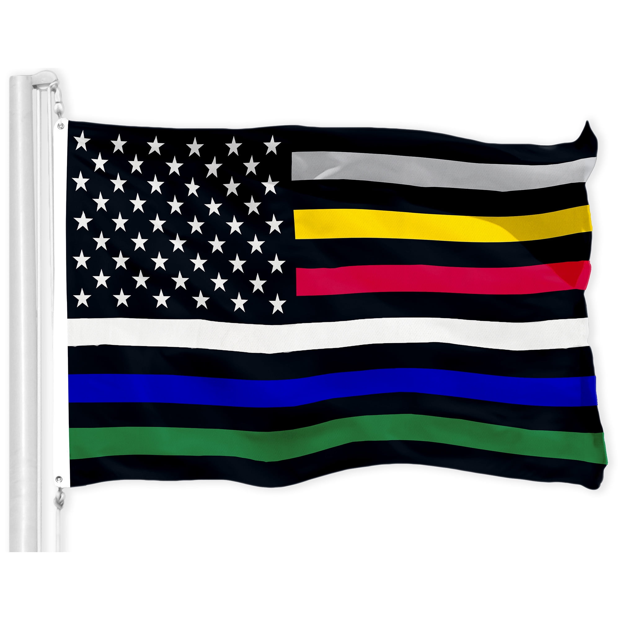 G128 Combo Pack: American USA Flag 3x5 Ft & Thin Line Civil Services Flag 3x5 Ft, Both Printed 150D Polyester, Indoor/Outdoor, Brass Grommets